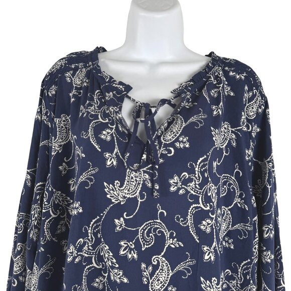 Talbots Blouse Top 2X Blue White Paisley Long Sleeve‎ Rayon NWT TP-3362 - Picture 3 of 8